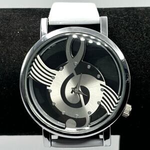 Silver & White Treble Clef Men's Watch